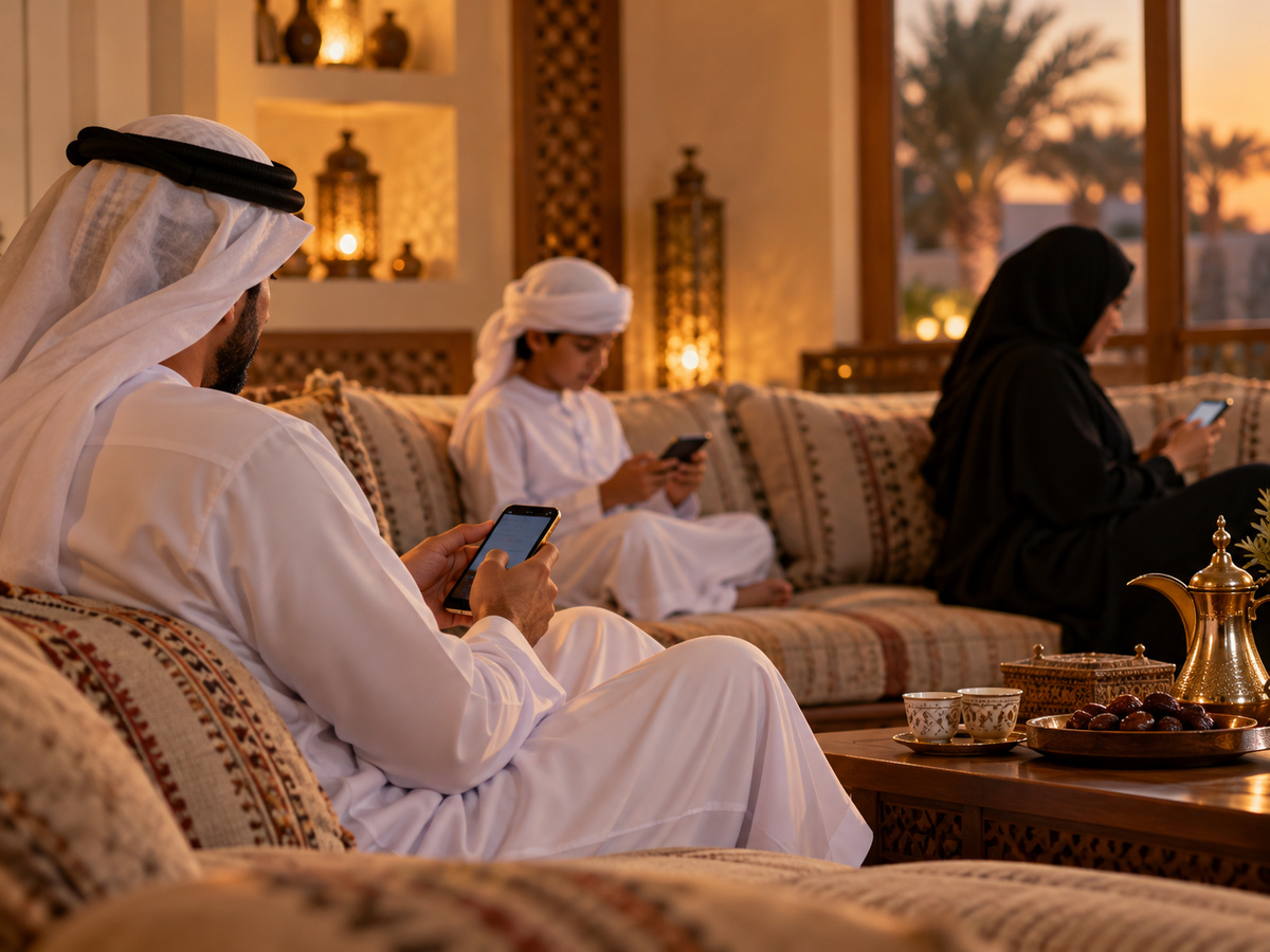 Family members with phones